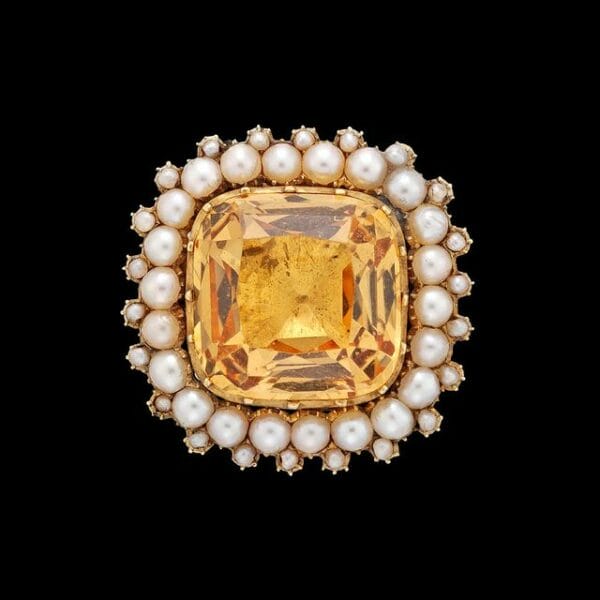 A Georgian Golden Topaz And Pearl Cluster Brooch