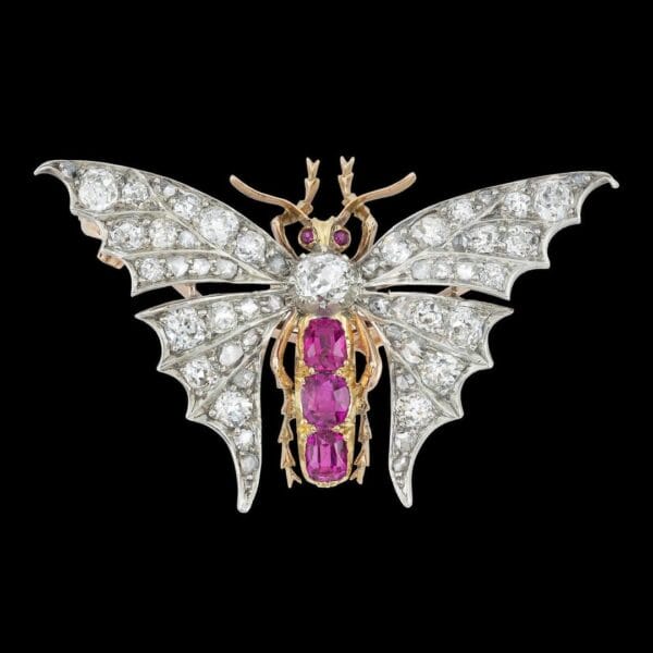 A Late Victorian Burmese Ruby And Diamond Butterfly Brooch