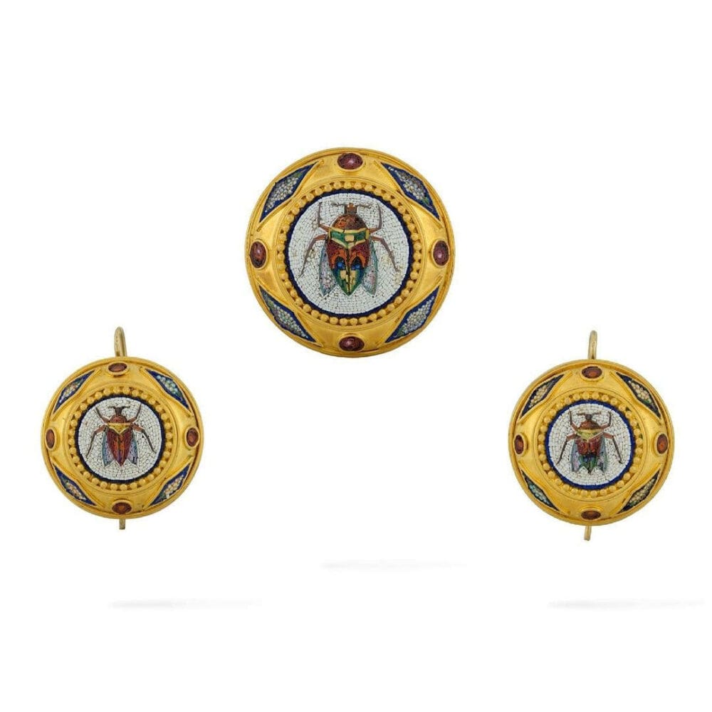 An Italian Micro Mosaic And Gold Suite
