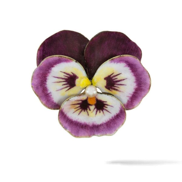 An Antique Enamel And Pearl Pansy Brooch