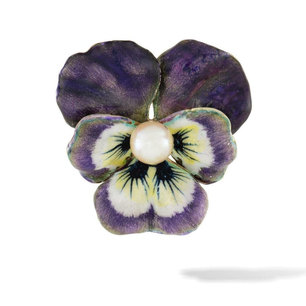 An Antique Enamel And Pearl Pansy Brooch