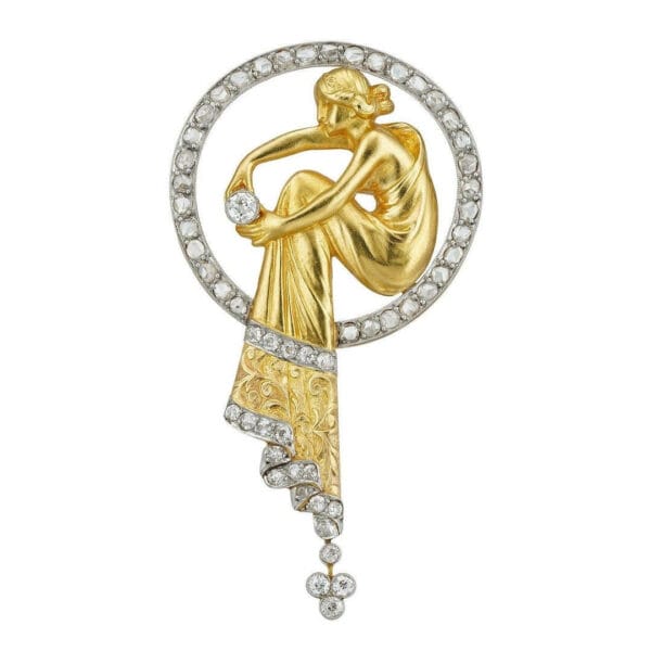 An Art Nouveau Diamond, Platinum And Gold Broch