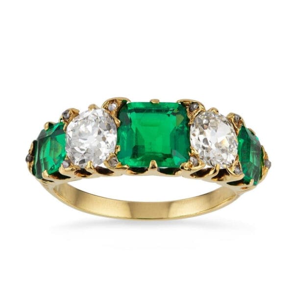 A Victorian Emerald And Diamond Five-Stone Ring