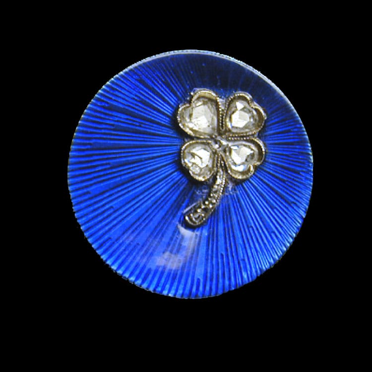 A Faberge Blue Enamel Brooch With Diamond 4 Leaf Clover