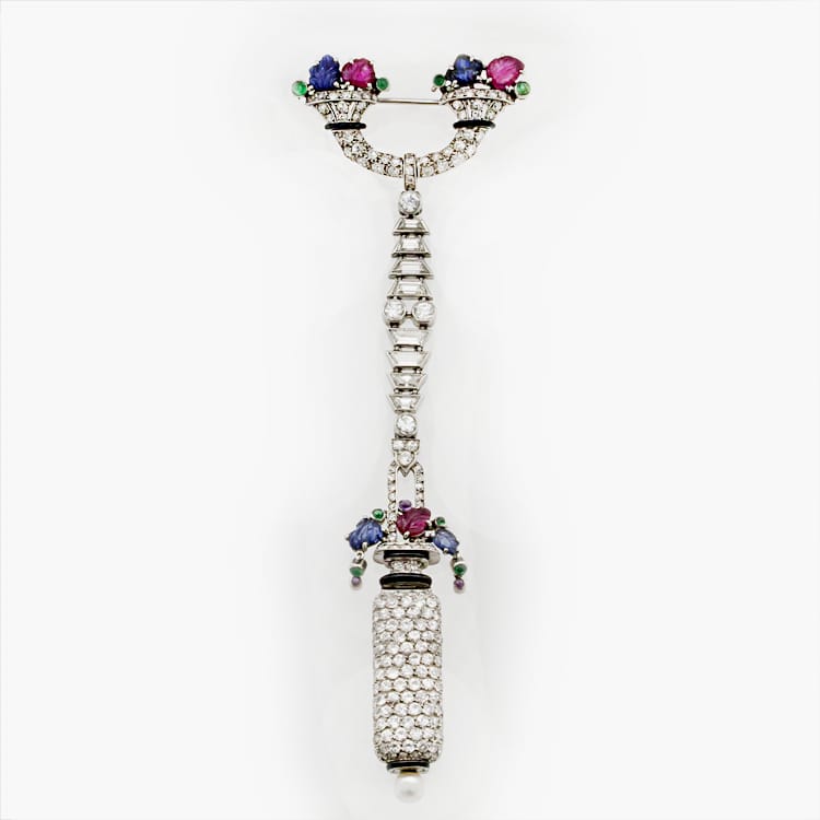 A Diamond And Gemset Pendent Watch By La Cloche