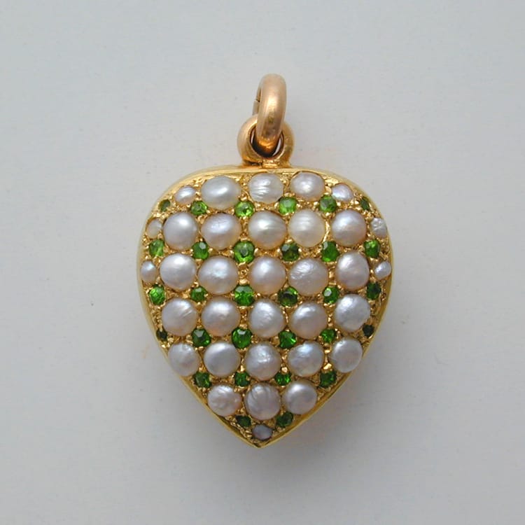 A Late Victorian Pearl And Demantoid Garnet Heart Pendant