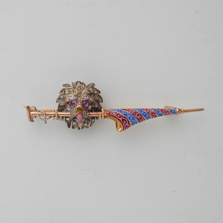 A French Enamel And Diamond Set Dogs Head Brooch