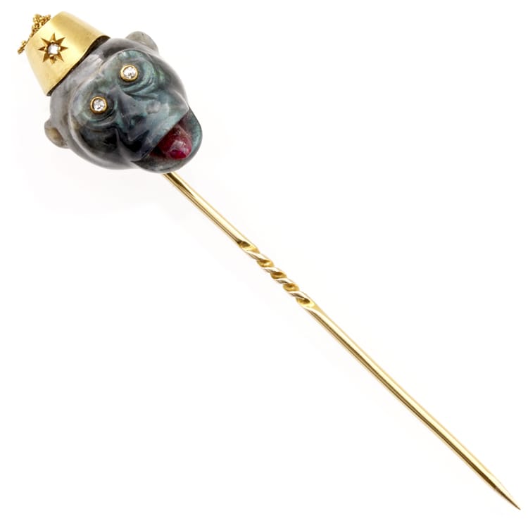 A Late Victorian Labradorite, Ruby And Diamond Stick Pin