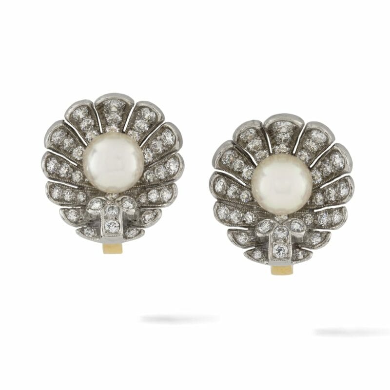 A Pair Of Diamond And Pearl Shell Earrings