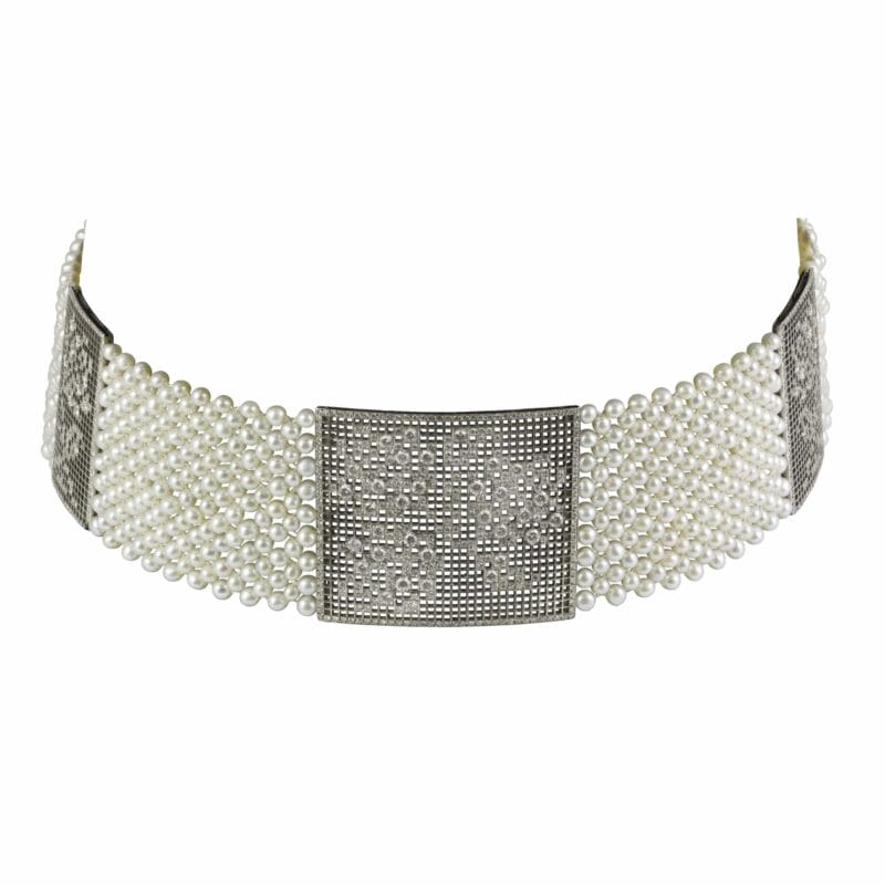 A Diamond And Freshwater Cultured Pearl Choker