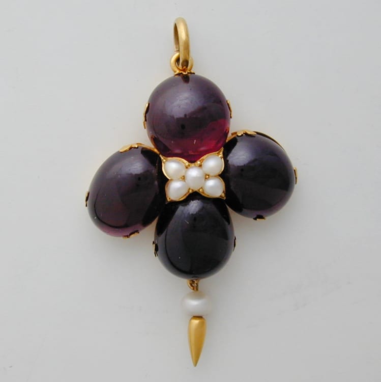 A Victorian Cabochon Garnet And Pearl Pendant