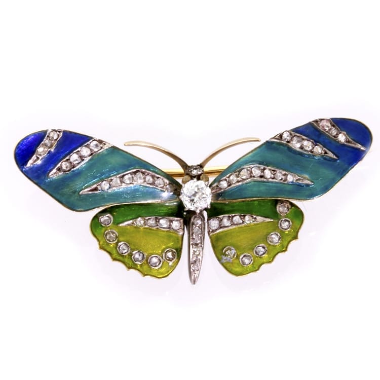 A Late Victorian Enamel And Diamond Butterfly