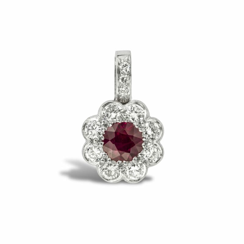 A Ruby And Diamond Cluster Pendant