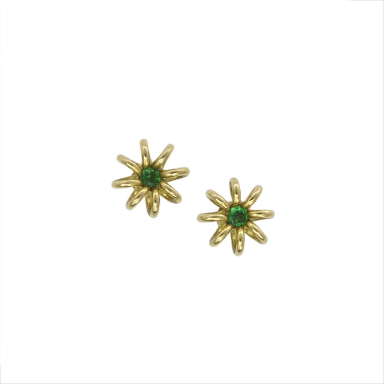 A Pair Of Yellow Gold And Tsavorite Flower Earstuds