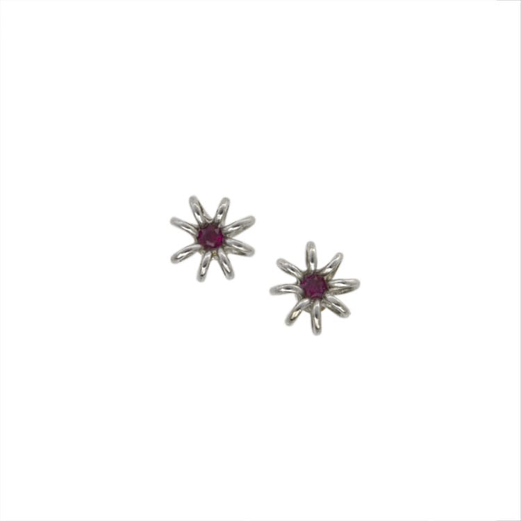 A Pair Of Ruby Flower Stud Earrings
