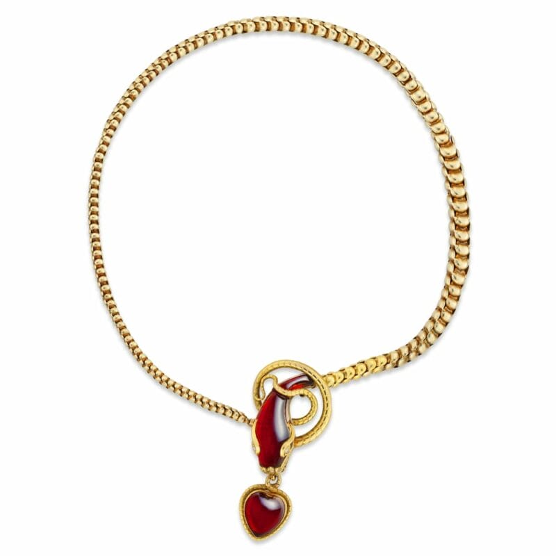 A Victorian Yellow Gold And Garnet Snake Necklet