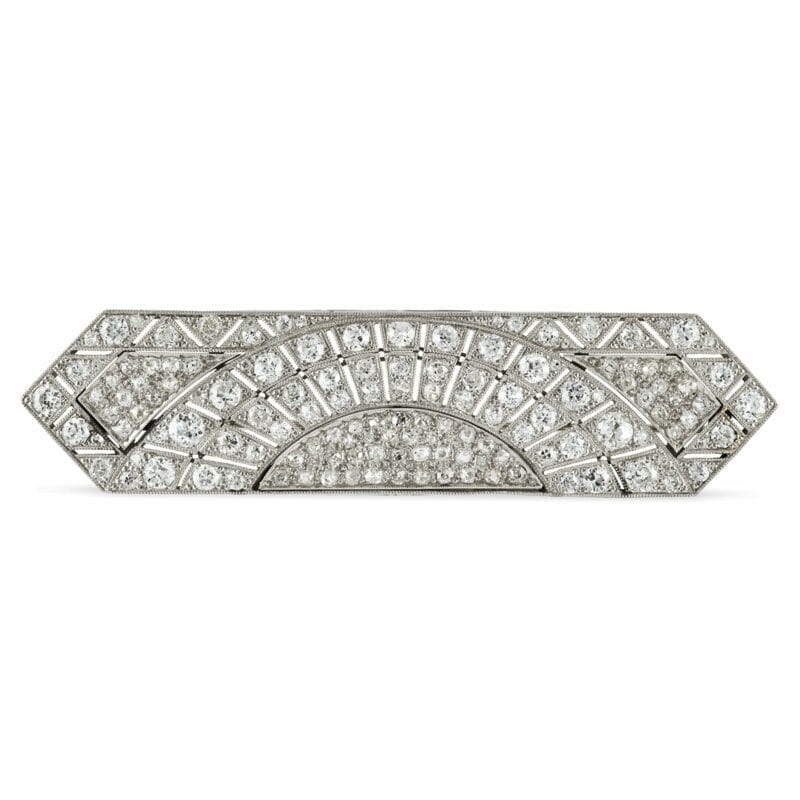 An Art Deco Rectangular Sunburst Diamond Brooch