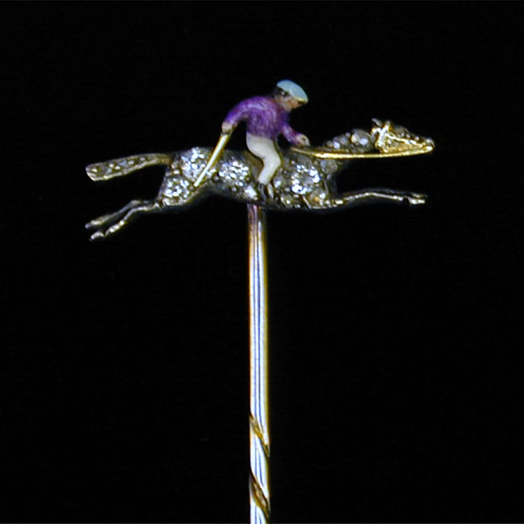 A Victorian Diamond And Enamel Horse And Jockey Stick Pin