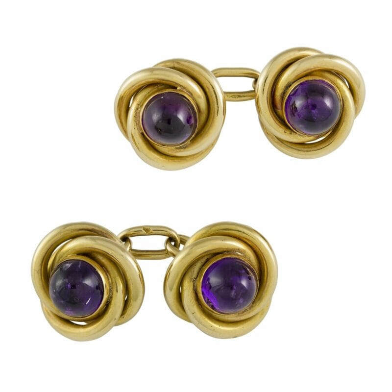 A Pair Of Amethyst And Yellow Gold Knot Cufflinks