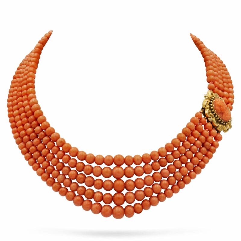 A Victorian Five-row Coral Necklace