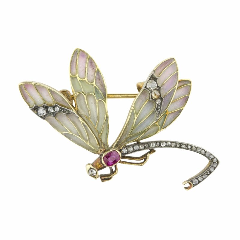 An Art Nouveau Enamel, Ruby And Diamond Dragonfly Brooch