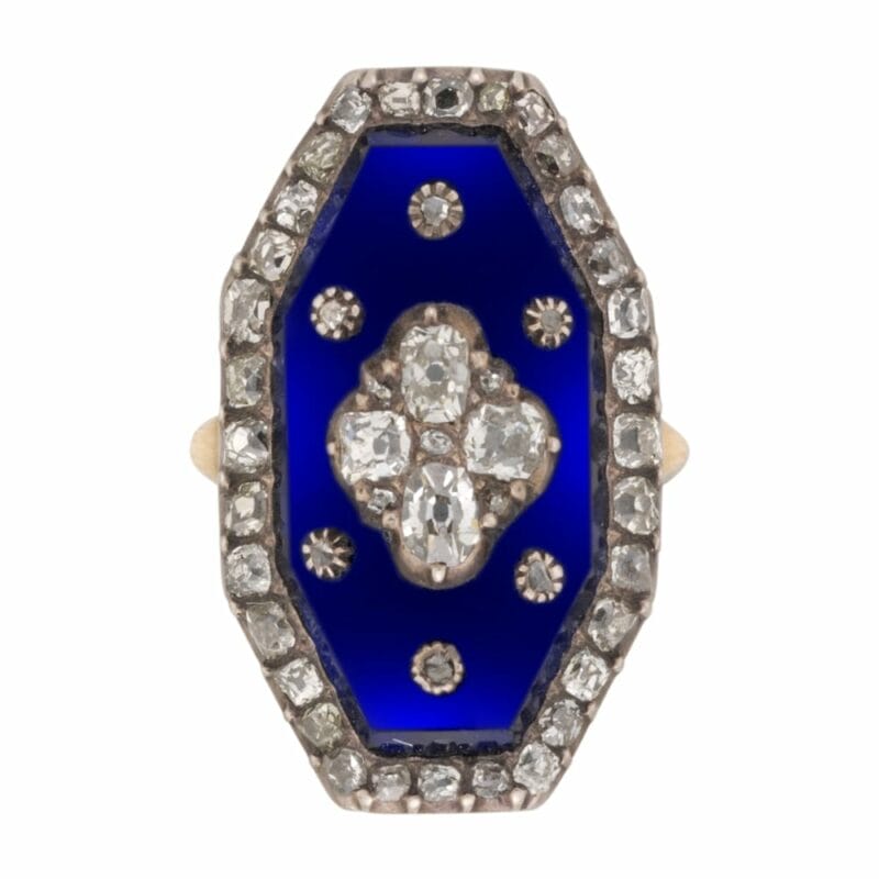 A Georgian Octagonal Blue Glass And Diamond Plaque Ring