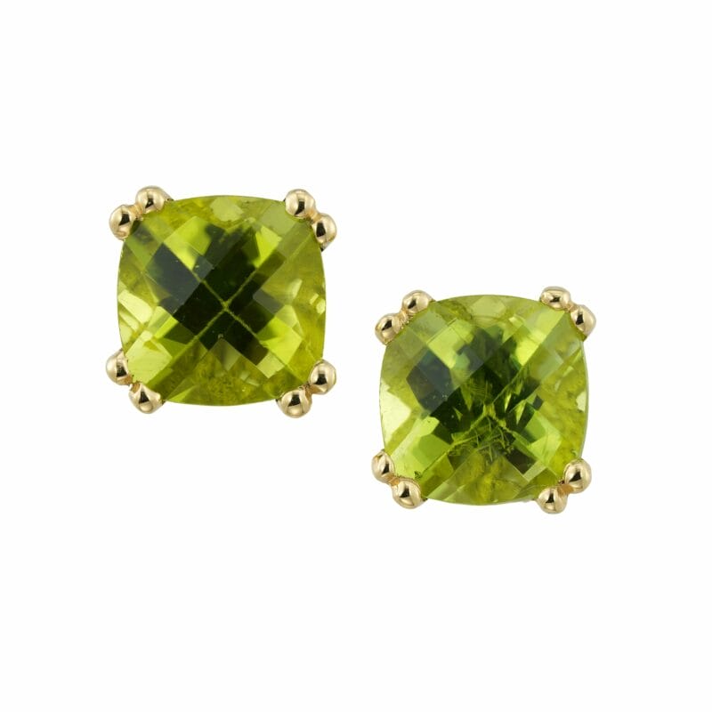 A Pair Of Peridot And Yellow Gold Stud Earrings