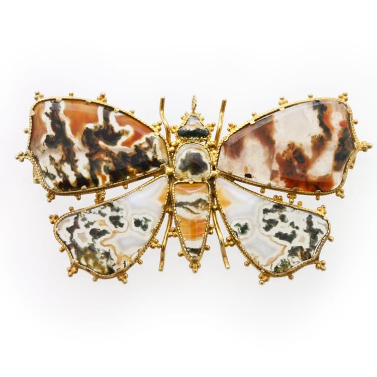 A Victorian Agate And Yellow Gold Butterfly Brooch
