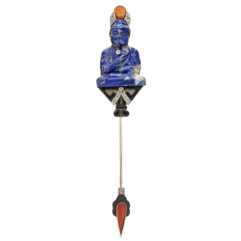An Art Deco Lapis Lazuli Buddha Stick Pin