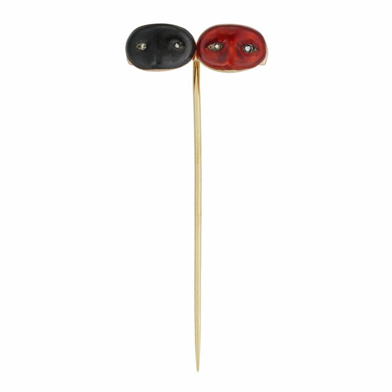 A Late Victorian Enamel Double Mask Stick Pin