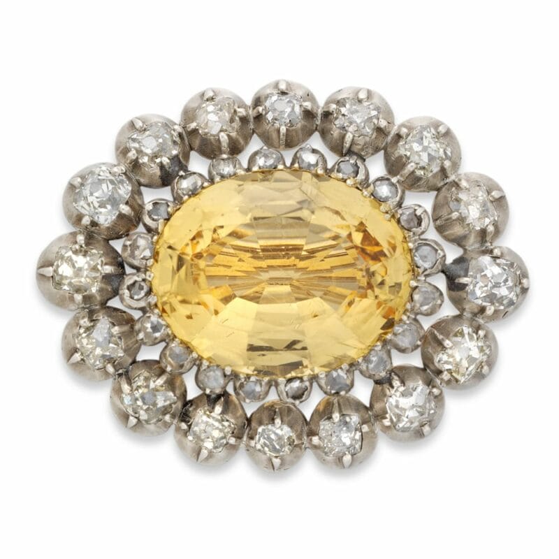 An Early Victorian Golden Topaz And Diamond Cluster Brooch