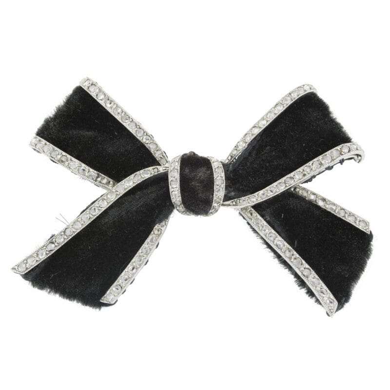 An Art Deco Black Velvet And Diamond Bow Brooch
