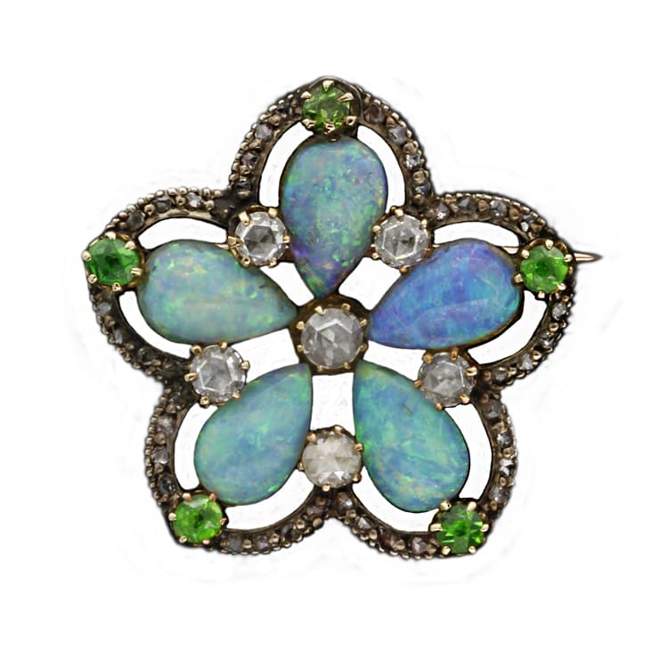 A Late Victorian Opal And Diamond Flower Flower Brooch
