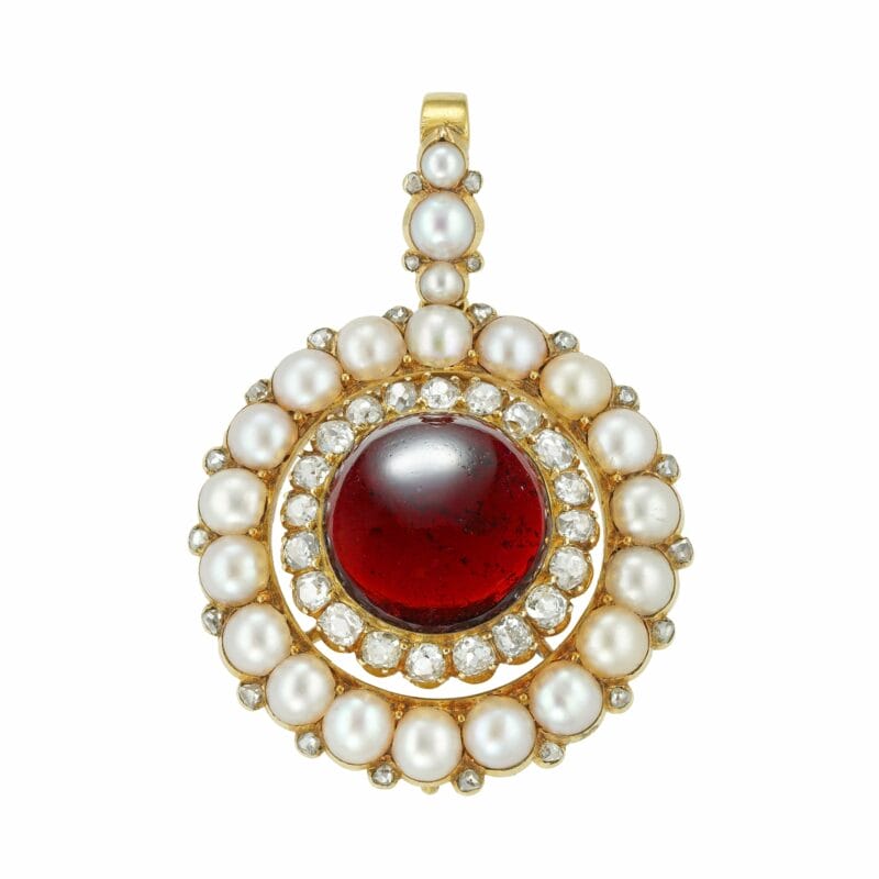 A Victorian Garnet, Half Pearl And Diamond Brooch/pendant