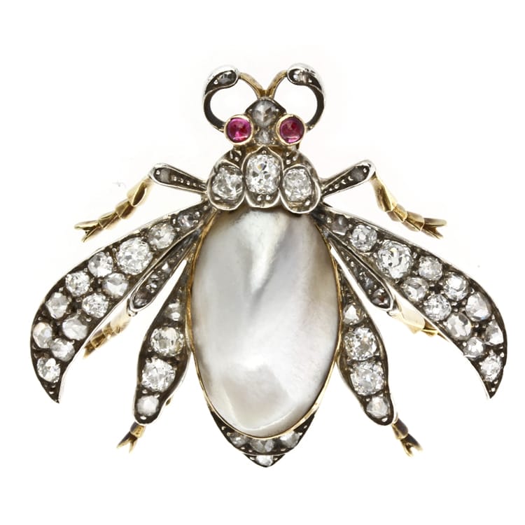A Late Victorian Pearl And Diamond Fly Brooch