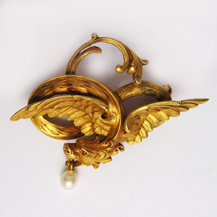 A French 1860s Yellow Gold Dragon Brooch