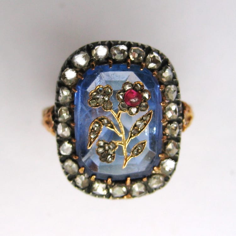 A Mid-victorian Sapphire And Diamond Cluster Floral Ring
