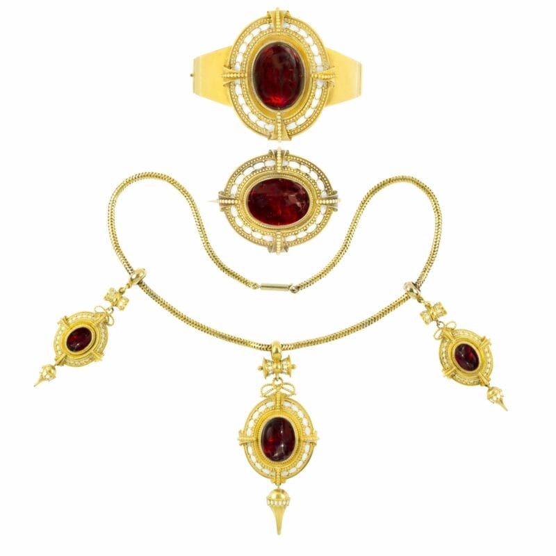 A Fine Mid-victorian Garnet, Enamel And Yellow Gold Suite