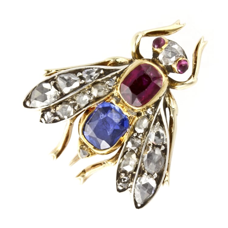 A Late Victorian Ruby, Sapphire And Diamond Fly Brooch