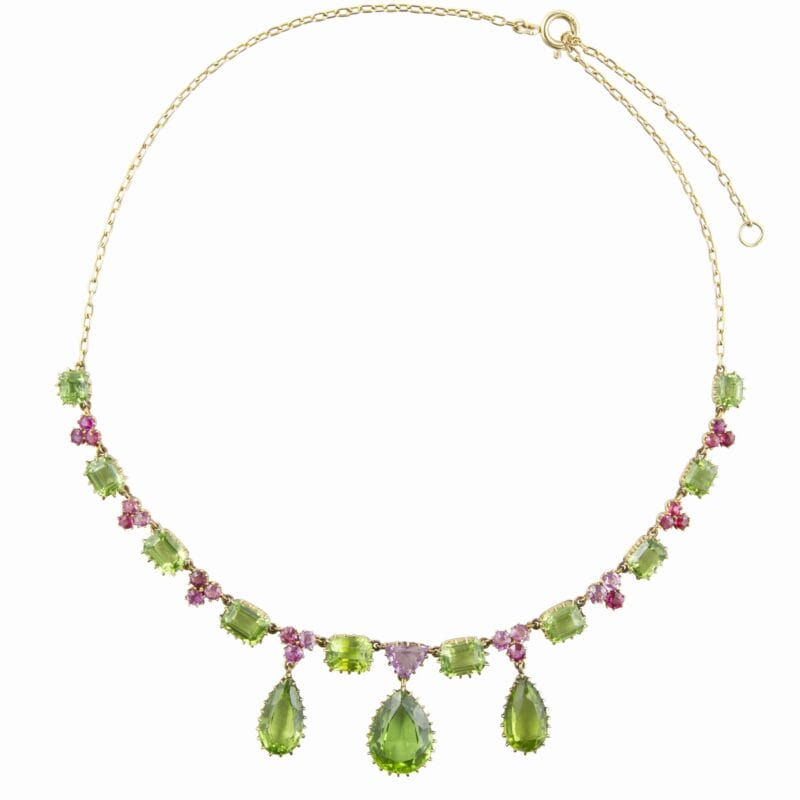 A Pink Topaz And Peridot Necklace