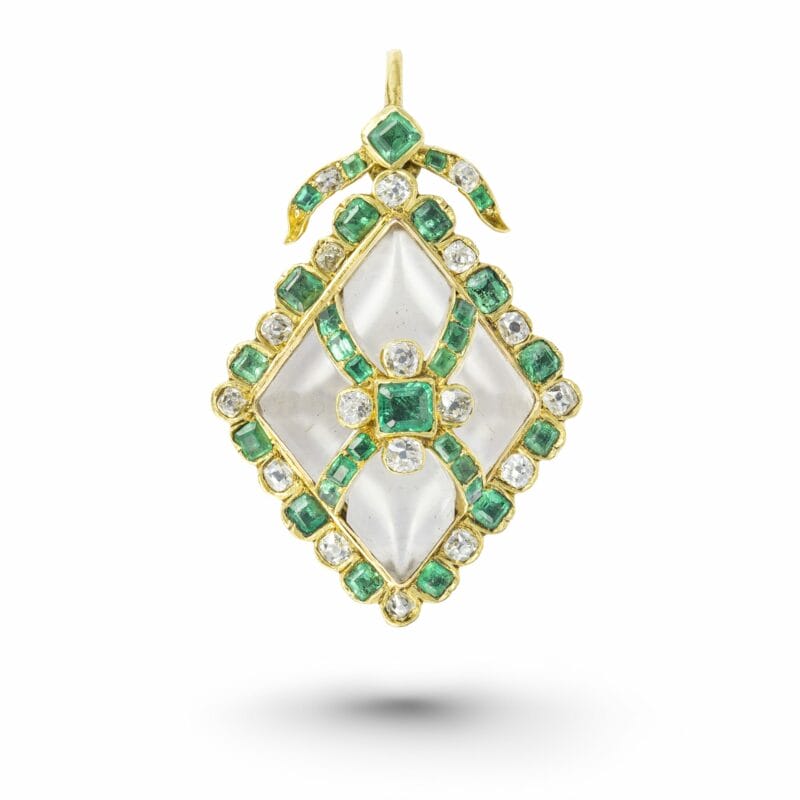 A Victorian Emerald, Diamond And Crystal Pendant