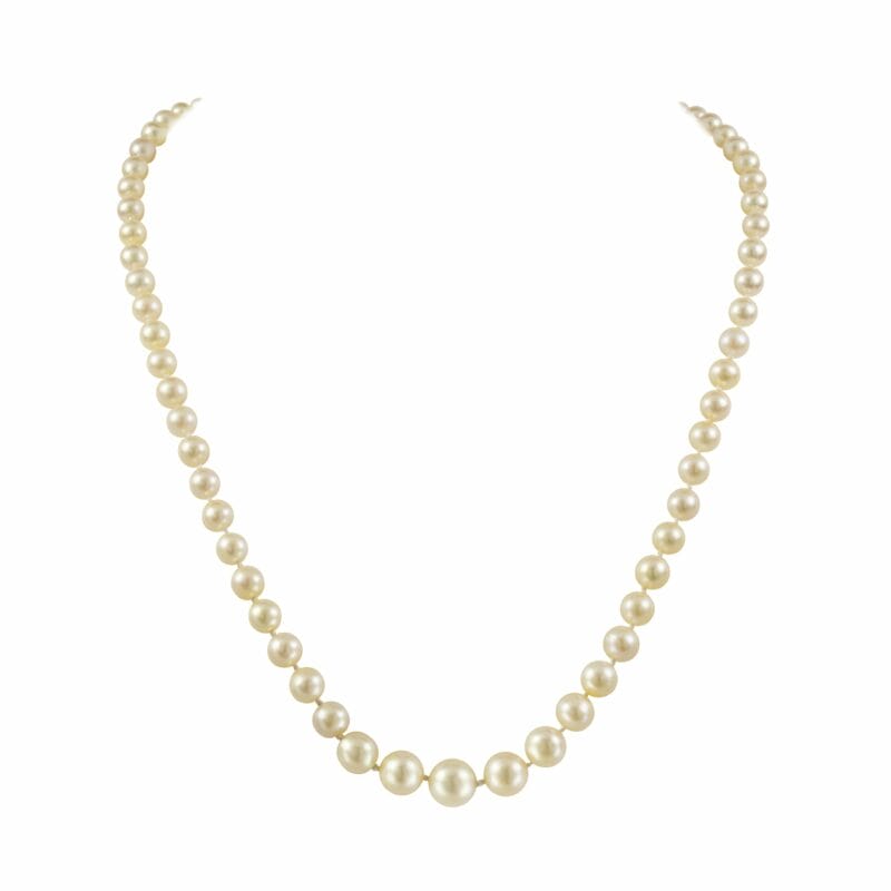 A Graduated Natural Pearl Necklace With Diamond-set Clasp