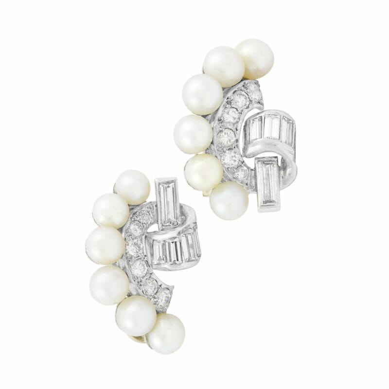 A Pair Of Art Deco Pearl And Diamond Abstract Earrings