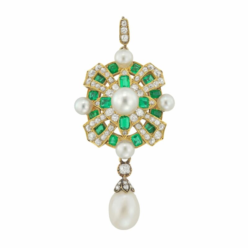 A Mid-victorian Emerald, Pearl And Diamond Pendant