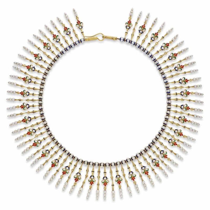 An Important Gold, Enamel And Pearl Fringe Giuliano Necklace