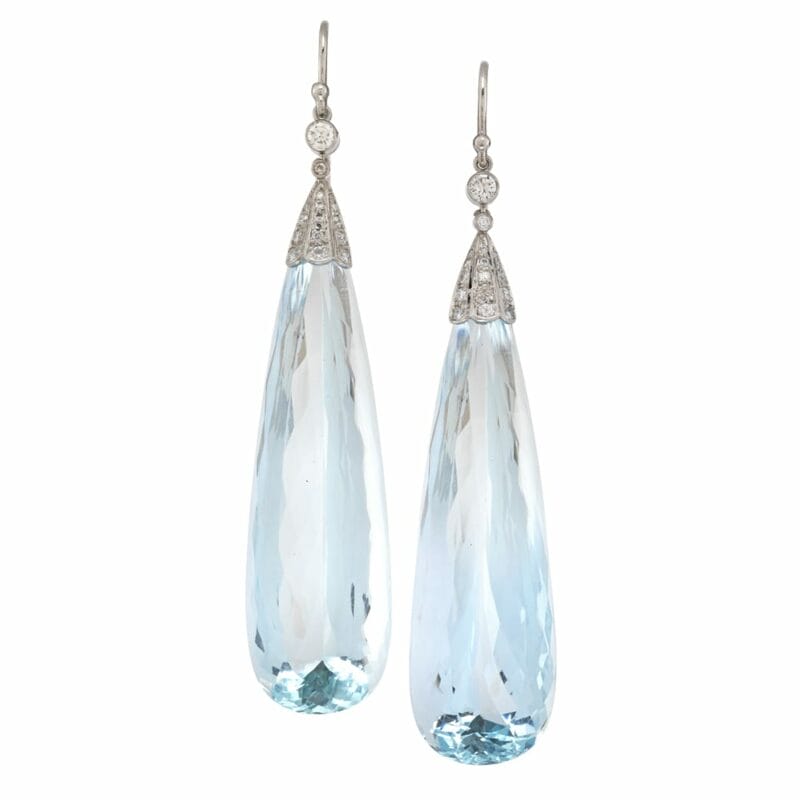 A Pair Of Pear-shaped Aquamarine Drop Earrings