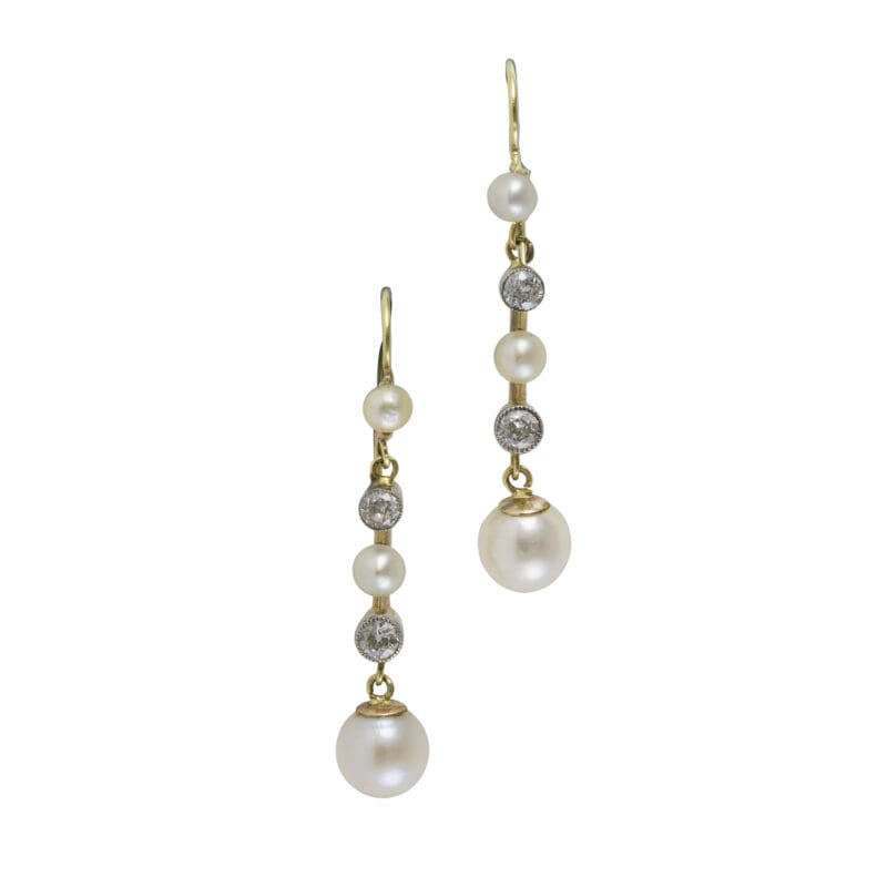 A Pair Of Cultured Pearl And Diamond Alternate Drop Earrings