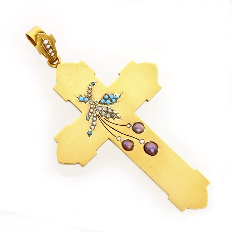 A Large Yellow Gold And Gemset Cross Pendant