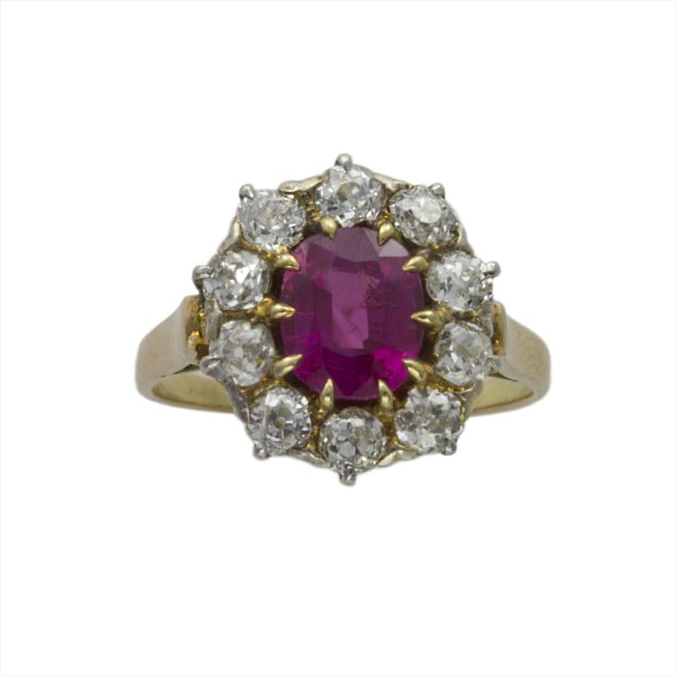 A Victorian Ruby & Diamond Oval Cluster Ring