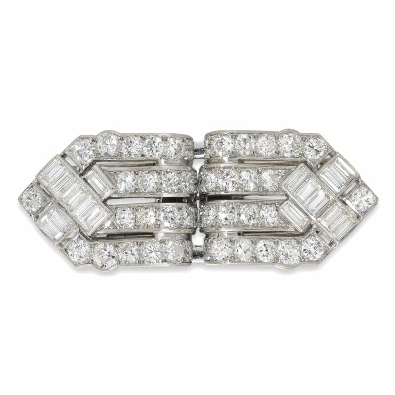 A Cartier Art Deco Diamond Double Clip Brooch